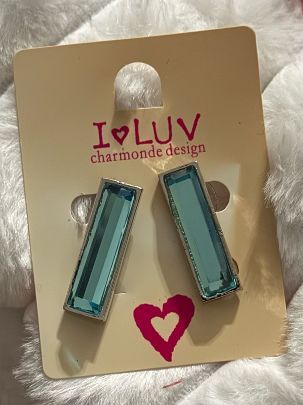 I♥LUV Charmonde Design Teal Crystal Bar Earrings
